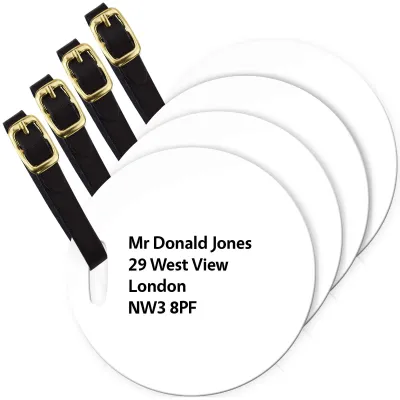 (10cm Circle) White with Leather Strap (Personalised with Text)