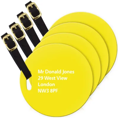 (10cm Circle) Yellow with Leather Strap (Personalised with Text)