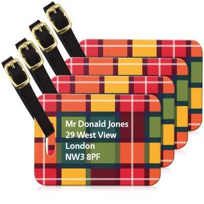 (10cm x 7cm) - Tartan Check with Leather Strap (Personalised with Text)