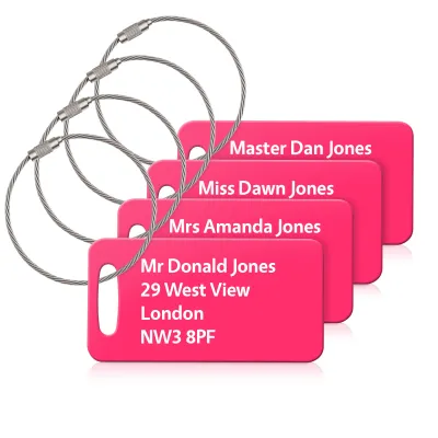 (9cm x 4.5cm) Hot Pink (Fuchsia) with Metal Loop (Personalised with Text)