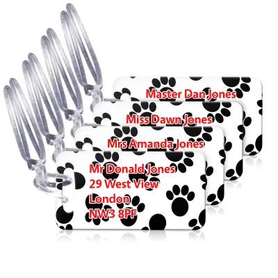 (9cm x 4.5cm) - Paws Print with Clear Loop (Personalised with Text)