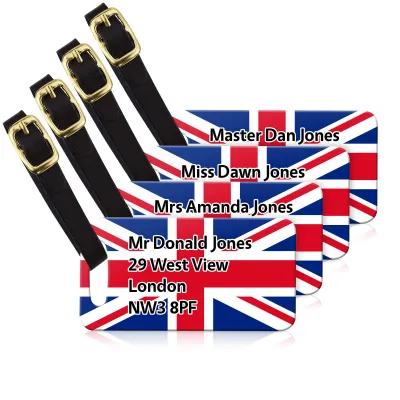 (9cm x 4.5cm) - Union Jack with Leather Strap (Personalised with Text)