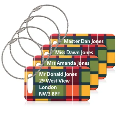 (9cm x 4.5cm) - Tartan Check with Metal Loop (Personalised with Text)