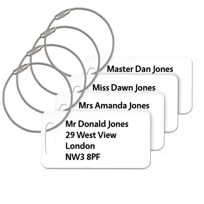 (9cm x 4.5cm) White with Metal Loop (Personalised with Text)