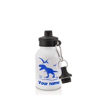 in White (400ml) with Screw Cap with Dinosaur Icon Royal Blue  (Optional Personalised Gift Text)