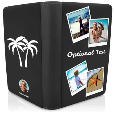(UK Standard 21cm) (Palm Trees Icon) Black (Personalised with Text)