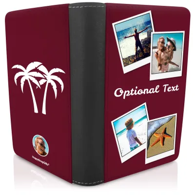 (UK Standard 21cm) (Palm Trees Icon) Burgundy (Personalised with Text)
