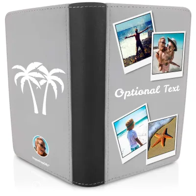 (UK Standard 21cm) (Palm Trees Icon) Grey (Personalised with Text)