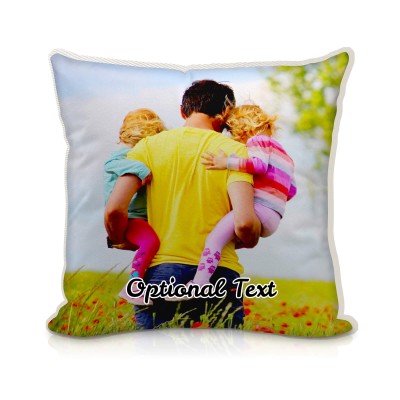 (25cm Square) - Natural Cotton Fabric with Removable Cover (Zip) (Personalised with Text)