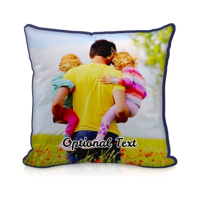 (25cm Square) - Navy Blue Cotton Fabric with Removable Cover (Zip) (Personalised with Text)