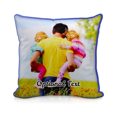 (40cm Square) - Royal Blue Cotton Fabric with Removable Cover (Zip) (Personalised with Text)