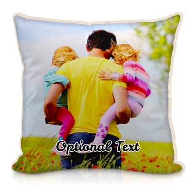 (40cm Square) - Natural Organic Cotton with Removable Cover (Zip) (Personalised with Text)