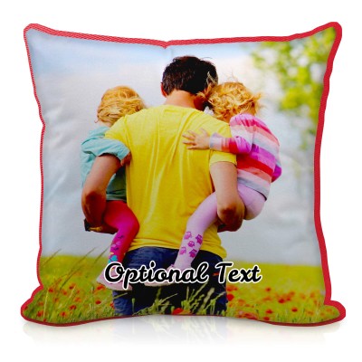 (40cm Square) - Red Cotton Fabric with Removable Cover (Zip) (Personalised with Text)