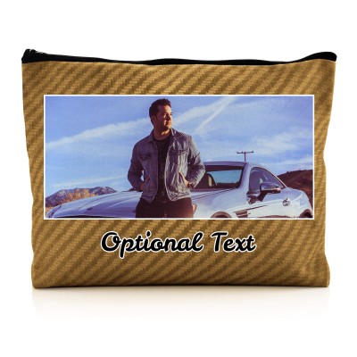 - Large - Carbon Fibre Design Gold Water Resistant Polyester Rip-Stop Fabric (Personalised with Text)