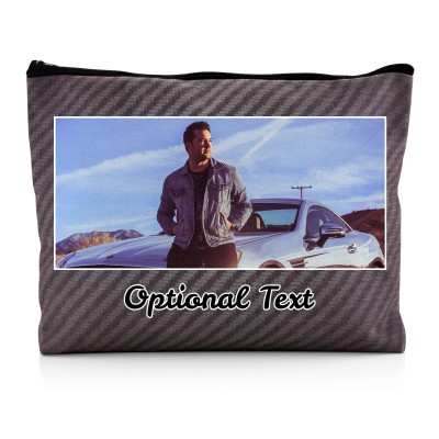 - Large - Carbon Fibre Design Grey Water Resistant Polyester Rip-Stop Fabric (Personalised with Text)