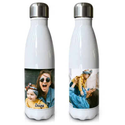 - Double Walled (White Stainless Steel 500ml) with 2 Photos Printed Front & Back (Personalised with Text)