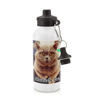 in White (600ml) with Screw Cap with 2 Photos Printed Front & Back (Personalised with Text)