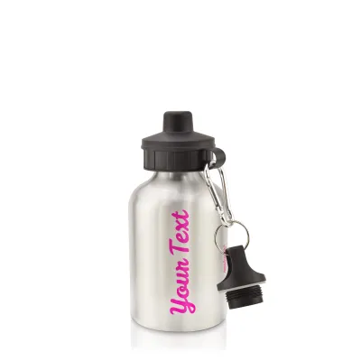 - Silver (400ml Mini) + Screw Cap Hot Pink (Fuchsia) (Personalised with Text)