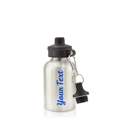 - Silver (400ml Mini) + Screw Cap Royal Blue (Personalised with Text)