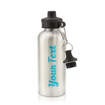 in Silver (600ml) with Screw Cap Sky Blue (Personalised with Text)