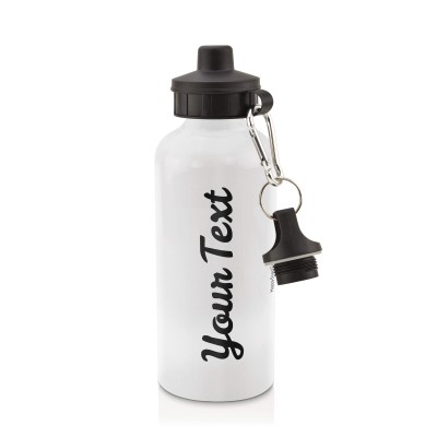 in White (600ml) with Screw Cap - Black  (Personalised with Text)