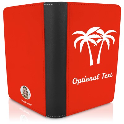 (UK Standard 21cm) (Palm Trees Icon) Red (Personalised with Text)