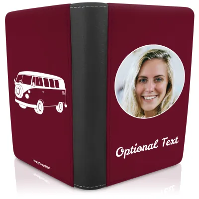 (UK Standard 21cm) (Camper Van Icon) Burgundy (Personalised with Text)
