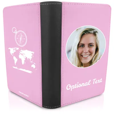 (UK Standard 21cm) (Globe and Compass Icon) Baby Pink (Personalised with Text)