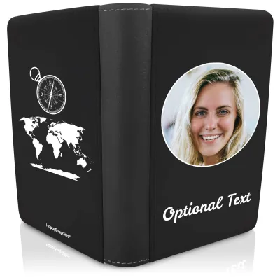 (UK Standard 21cm) (Globe and Compass Icon) Black (Personalised with Text)