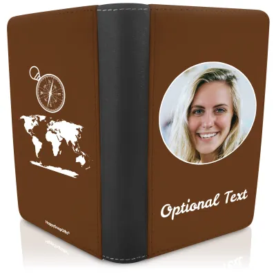 (UK Standard 21cm) (Globe and Compass Icon) Brown (Personalised with Text)