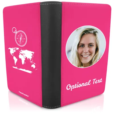 (UK Standard 21cm) (Globe and Compass Icon) Hot Pink (Fuchsia) (Personalised with Text)