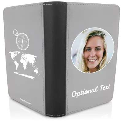 (UK Standard 21cm) (Globe and Compass Icon) Grey (Personalised with Text)