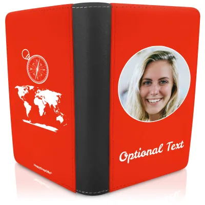 (UK Standard 21cm) (Globe and Compass Icon) Red (Personalised with Text)