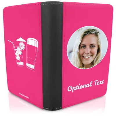 (UK Standard 21cm) (Drinks Icon) Hot Pink (Fuchsia) (Personalised with Text)