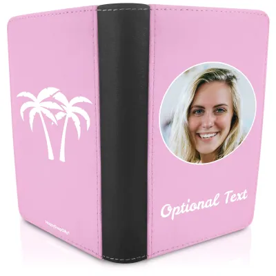 (UK Standard 21cm) (Palm Trees Icon) Baby Pink (Personalised with Text)