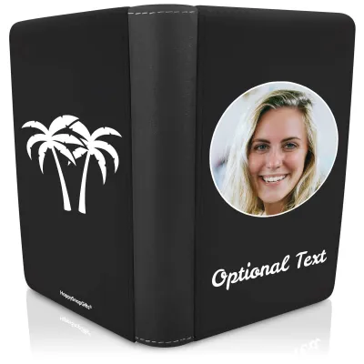 (UK Standard 21cm) (Palm Trees Icon) Black (Personalised with Text)
