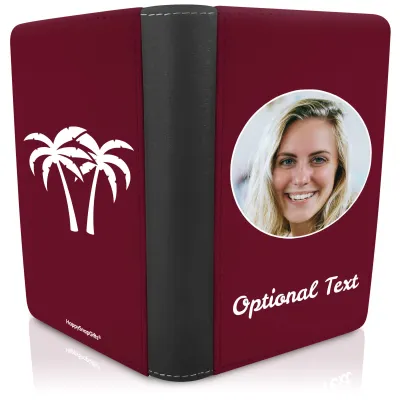 (UK Standard 21cm) (Palm Trees Icon) Burgundy (Personalised with Text)
