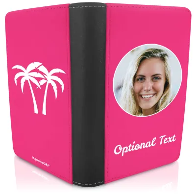 (UK Standard 21cm) (Palm Trees Icon) Hot Pink (Fuchsia) (Personalised with Text)