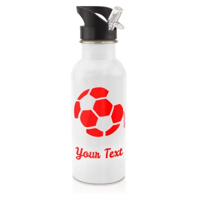 in White (600ml) with Drinking Straw (Football Icon) Red (Personalised with Text)