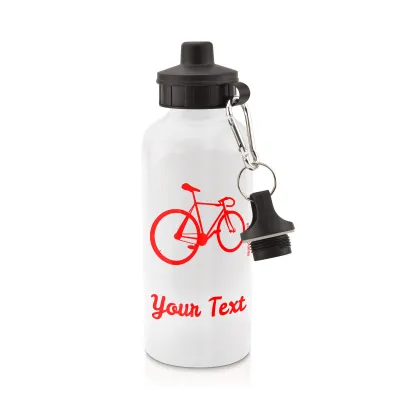 in White (600ml) with Screw Cap (Cycling Icon) Red (Personalised with Text)