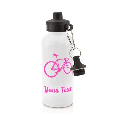 in White (600ml) with Screw Cap (Cycling Icon) Hot Pink (Fuchsia) (Personalised with Text)