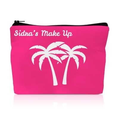 Small (20cm x 14cm) (Palm Trees Icon) Hot Pink (Fuchsia) Mock Suede Polyester Fabric (Personalised with Text)