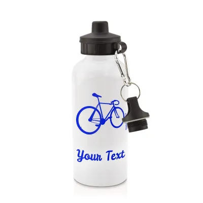 in White (600ml) with Screw Cap (Cycling Icon) Royal Blue (Personalised with Text)