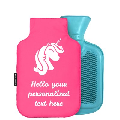 - Mini (750ml) (Unicorn Icon) - Fuchsia Pink Soft Velvet Polyester Fabric and Removable Cover (Personalised with Text)