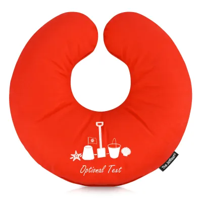 (25cm) (Bucket & Spade Icon) Red Soft Velvet Polyester Fabric (Personalised with Text)