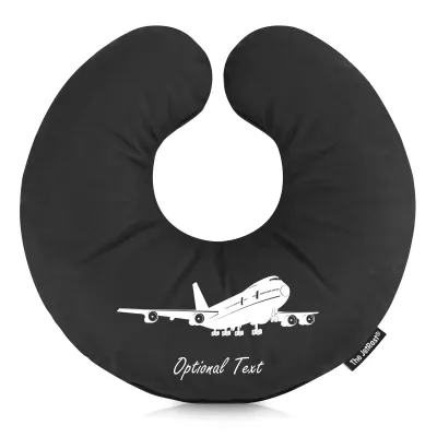 (25cm) (Plane Icon) Black Soft Velvet Polyester Fabric (Personalised with Text)