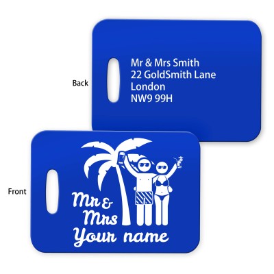 (9cm x 4.5cm) (Mr & Mrs Cheers) Royal Blue  with Clear Loop Fastening (Optional Personalised Gift Text)