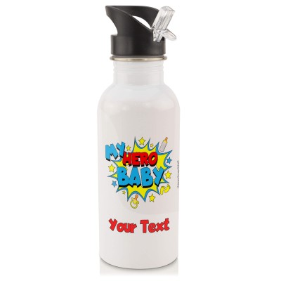 in White (600ml) with Drinking Straw (Baby) (Personalised with Text)