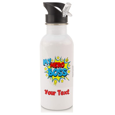 in White (600ml) with Drinking Straw (Boss) (Personalised with Text)