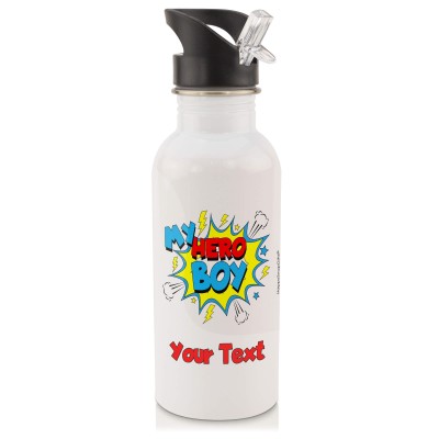 in White (600ml) with Drinking Straw (Boy) (Personalised with Text)